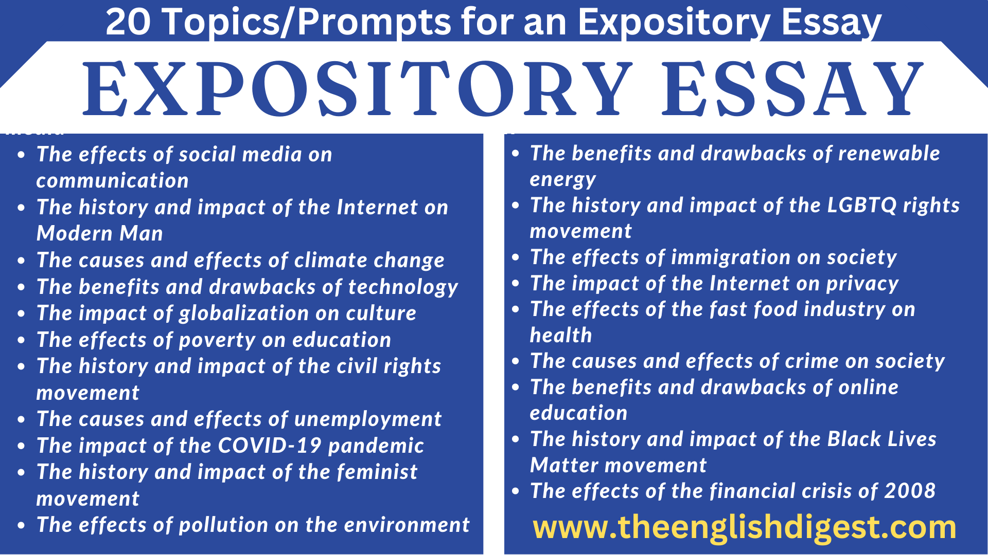 an expository essay can be organized around which themes